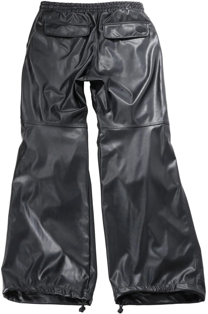 Diesel DIESEL Oversized Cargo Coated Fabric Trousers in Black p-MARTY-LTH, Size 48 IT Zwart