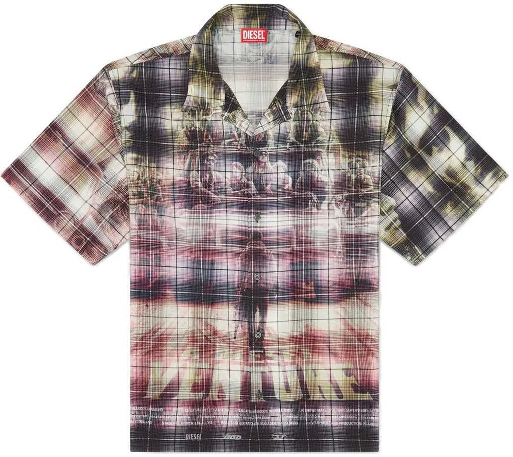 Diesel DIESEL Short-Sleeve Check Shirt With Poster Print in Multicolor, Size 48 IT Divers