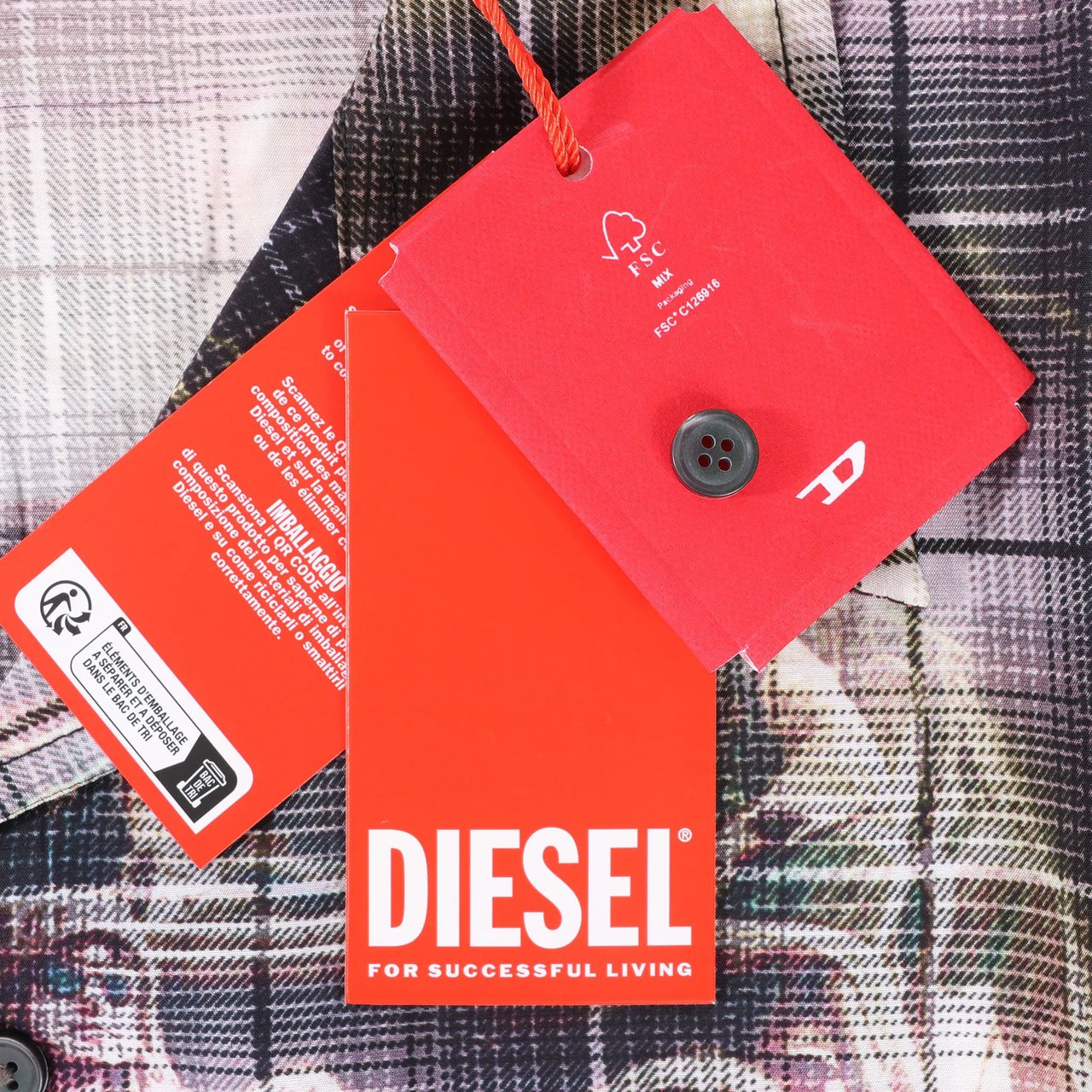 Diesel DIESEL Short-Sleeve Check Shirt With Poster Print in Multicolor, Size 48 IT Divers