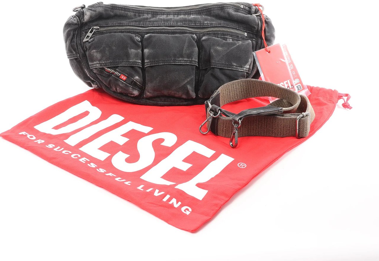 Diesel Multi-Pkts Multipocket Washed Denim Crossbody bag in Gray Grijs