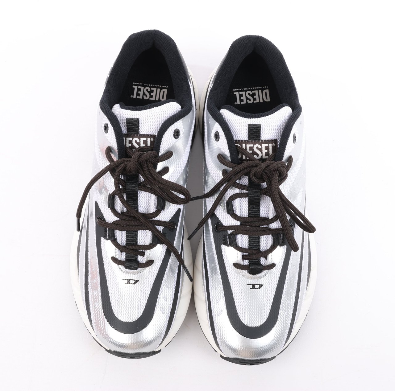 Diesel D-Airspeed Low-Striped Sneakers in Coated Ripstop in Silver, Size 43 EU Grijs
