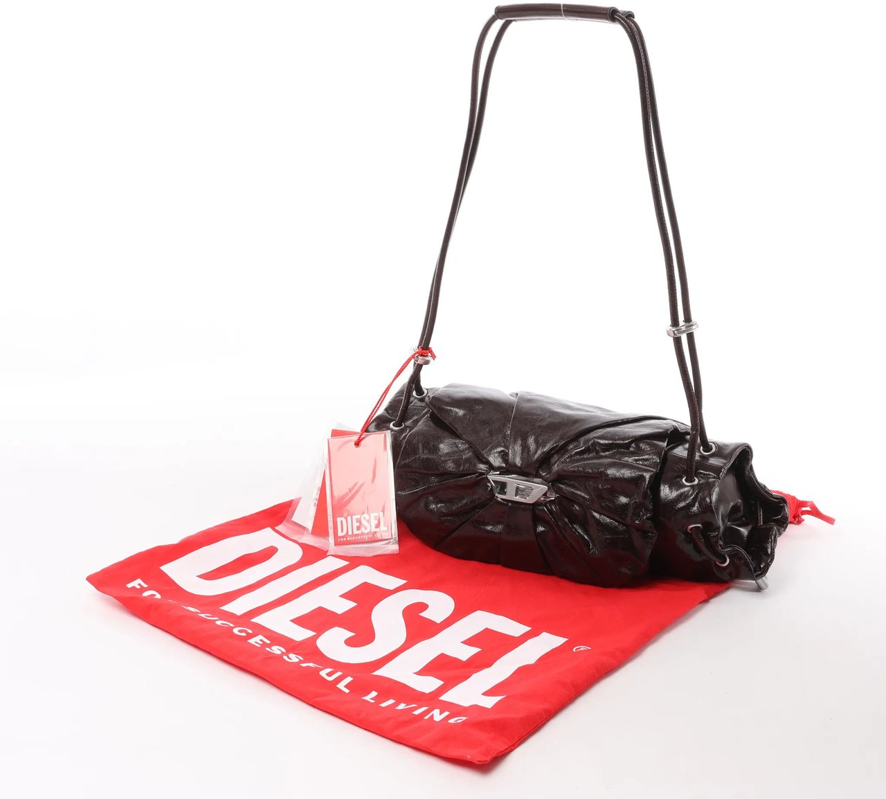 Diesel Scrunch-D Leather Shoulder Bag in Burgundy Maroon