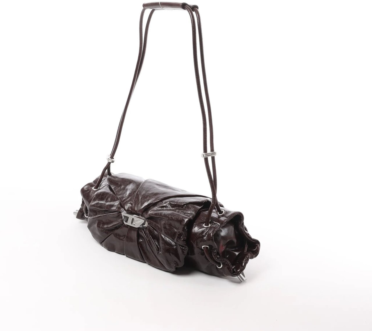 Diesel Scrunch-D Leather Shoulder Bag in Burgundy Maroon