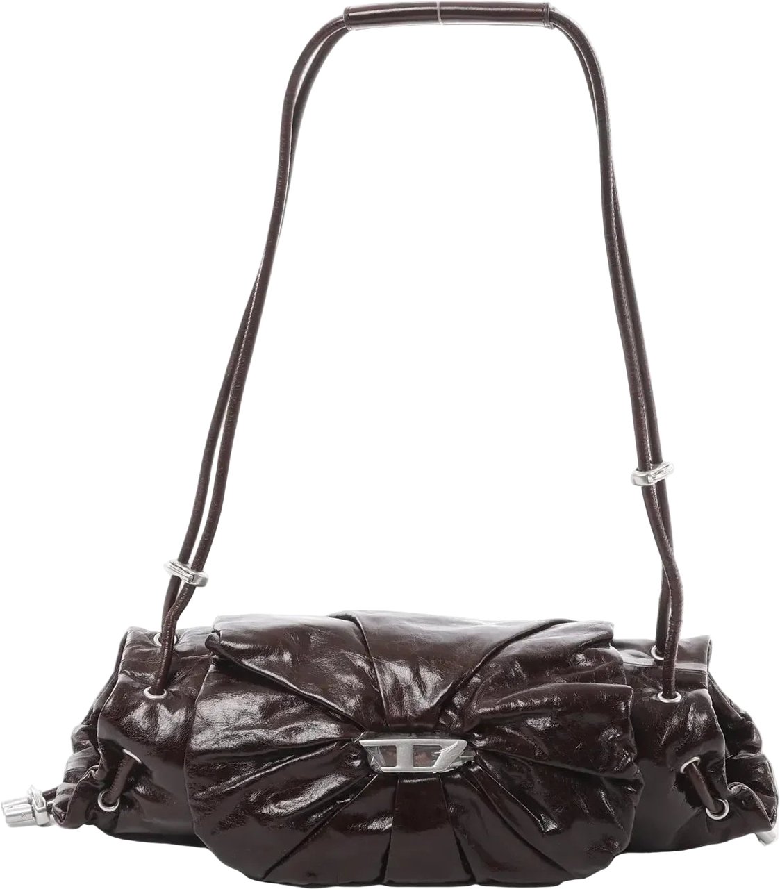 Diesel Scrunch-D Leather Shoulder Bag in Burgundy Maroon
