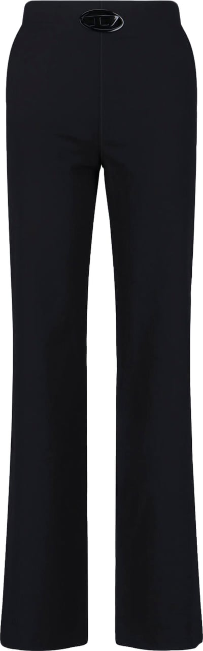 Diesel Straight-Leg Wool Blend Pants With Side Zipper And Logo Detail Zwart