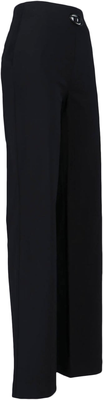 Diesel Straight-Leg Wool Blend Pants With Side Zipper And Logo Detail Zwart