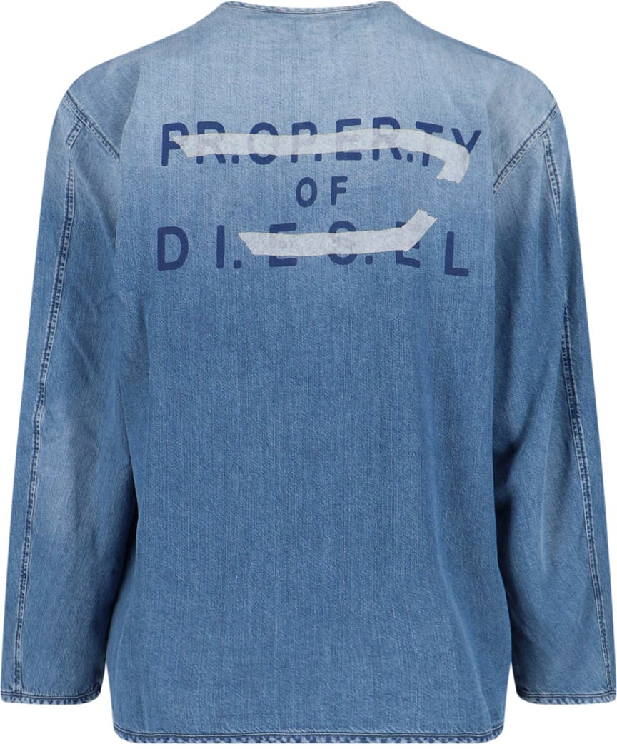 Diesel Denim Shirt With V-Neckline And Bold Back Graphic Blauw