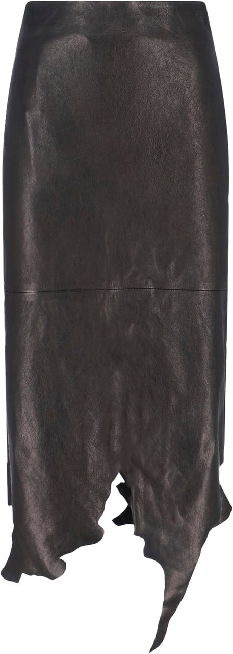Diesel Black Asymmetrical Distressed Leather Skirt Zwart