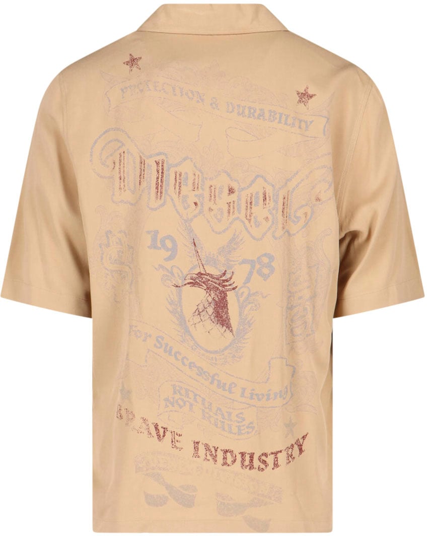 Diesel Beige Short Sleeve Printed Shirt Neutraal