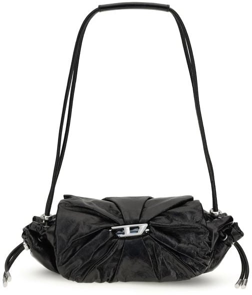 Diesel Diesel Black Calf Leather Bos Taurus Shoulder Bag Zwart