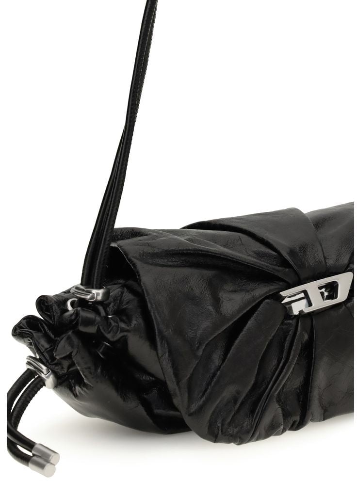 Diesel Diesel Black Calf Leather Bos Taurus Shoulder Bag Zwart