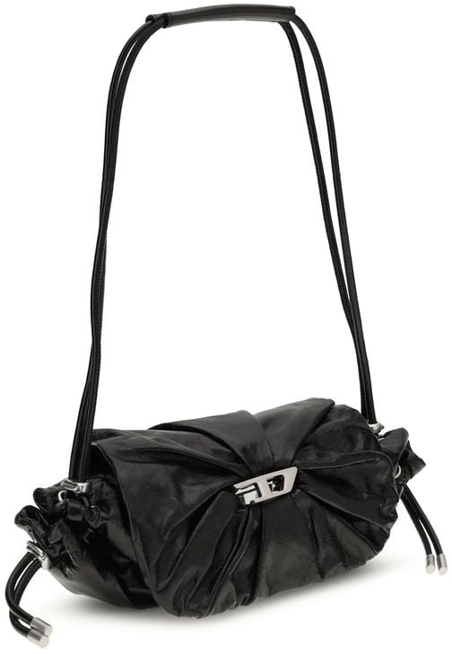 Diesel Diesel Black Calf Leather Bos Taurus Shoulder Bag Zwart