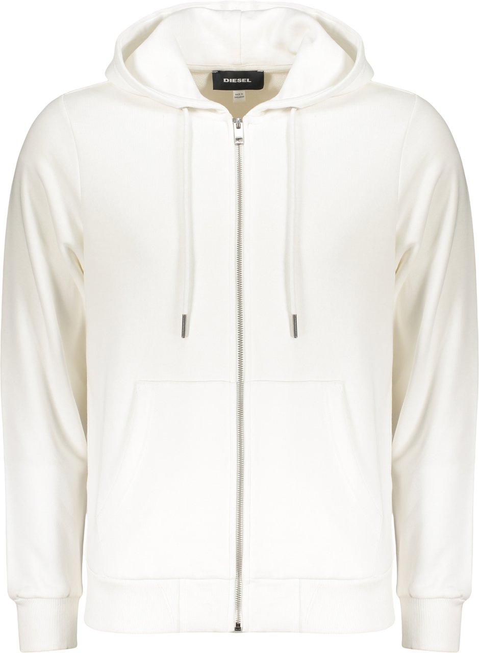 Diesel White hoodie with zipper, hood and pockets Wit