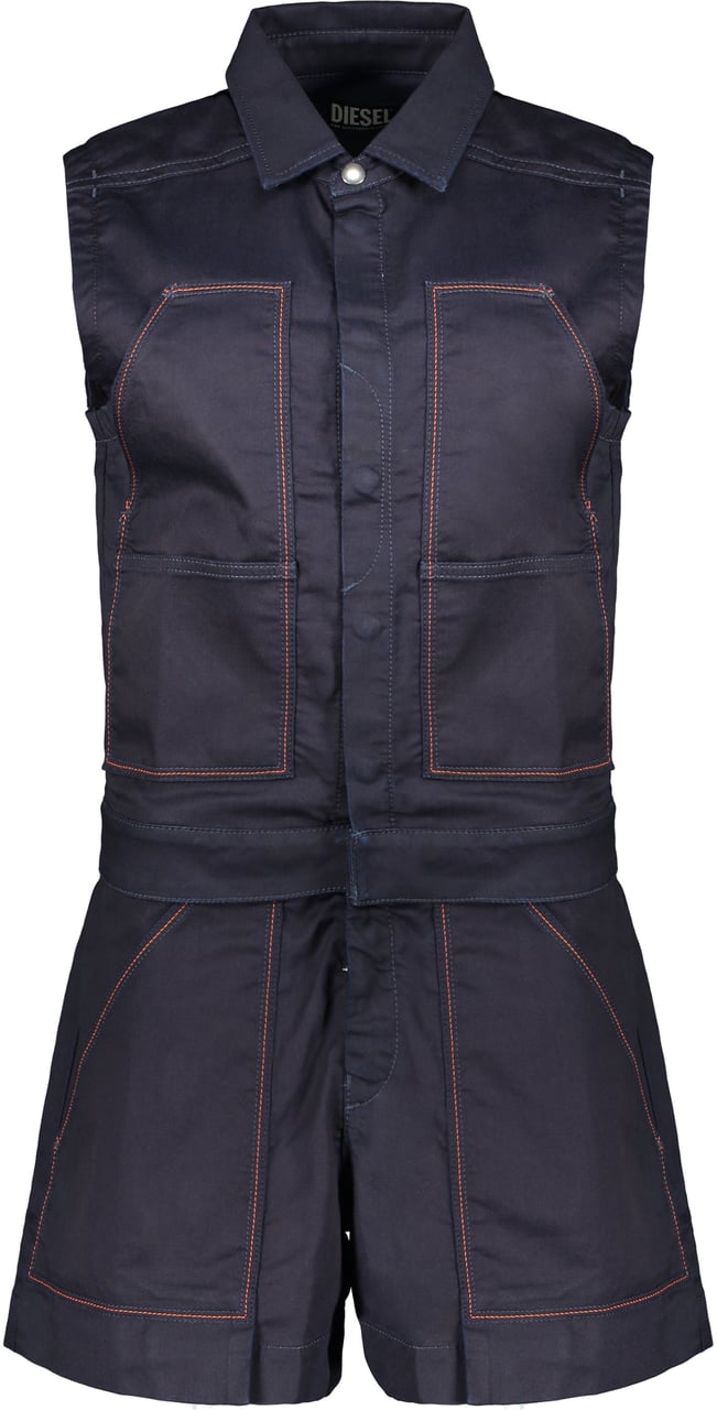 Diesel Short denim jumpsuit in dark blue without sleeves versatile Blauw