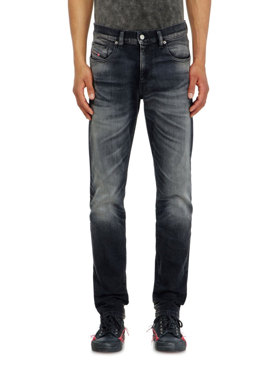 Diesel Slim-Fit Black Jeans With Subtle Whiskering Zwart
