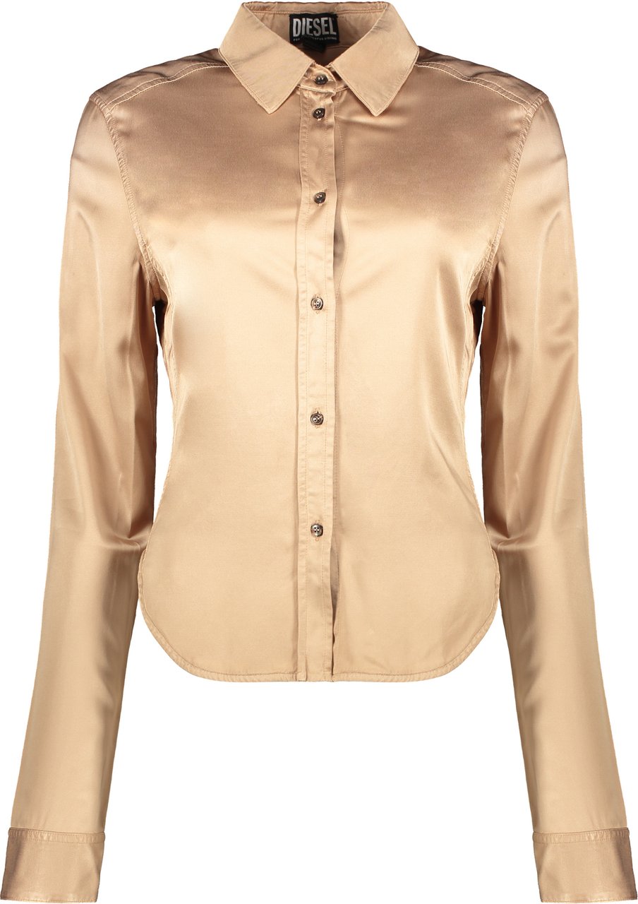 Diesel Elegant golden satin shirt with classic collar Bruin
