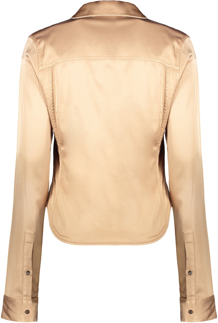 Diesel Elegant golden satin shirt with classic collar Bruin