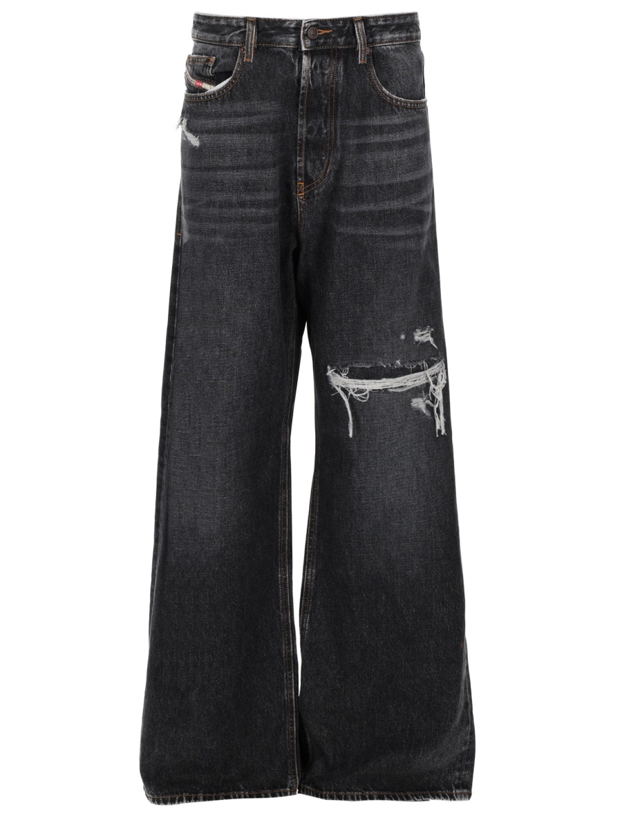 Diesel D-Rise Wide-Leg Faded Black Jeans Zwart