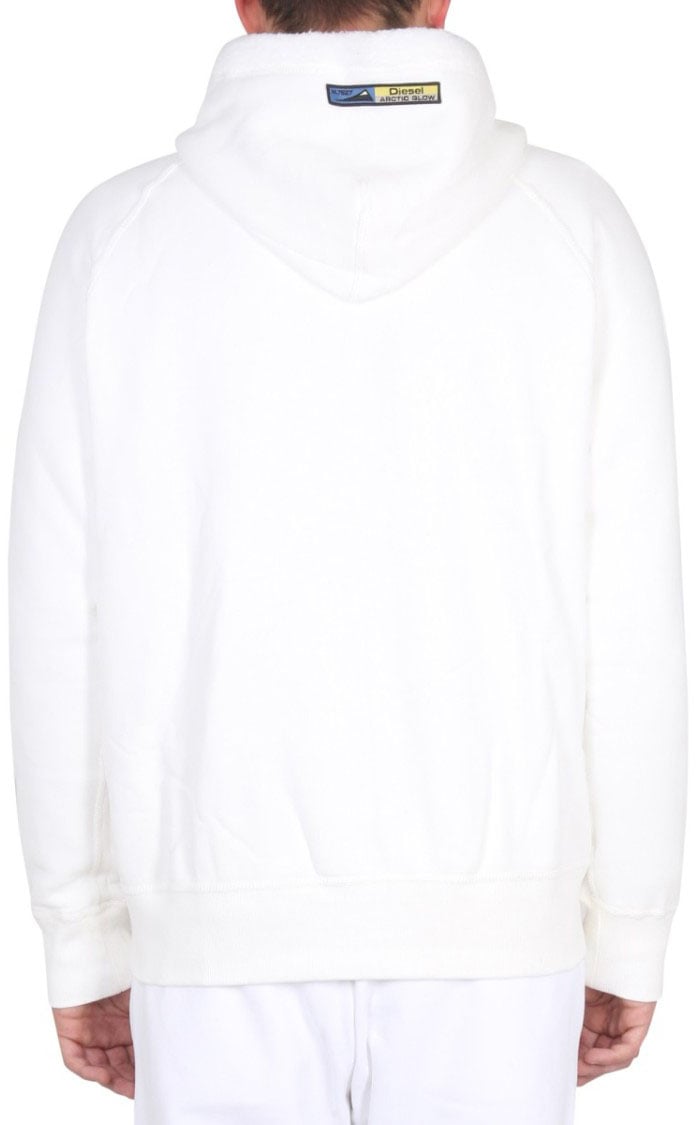 Diesel White Hooded Sweatshirt With Relaxed Fit Wit
