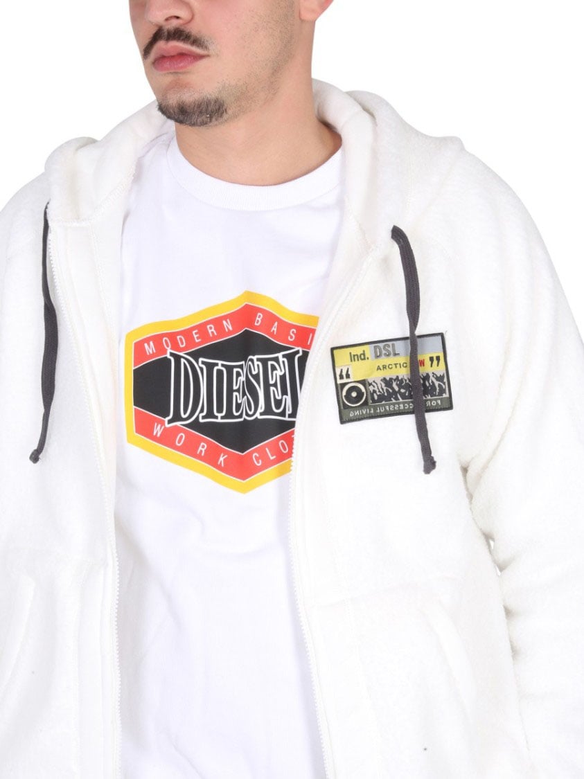 Diesel White Hooded Sweatshirt With Relaxed Fit Wit
