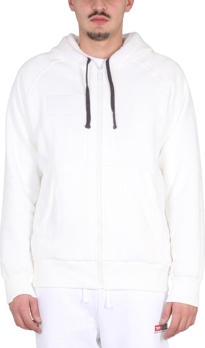 Diesel White Hooded Sweatshirt With Relaxed Fit Wit