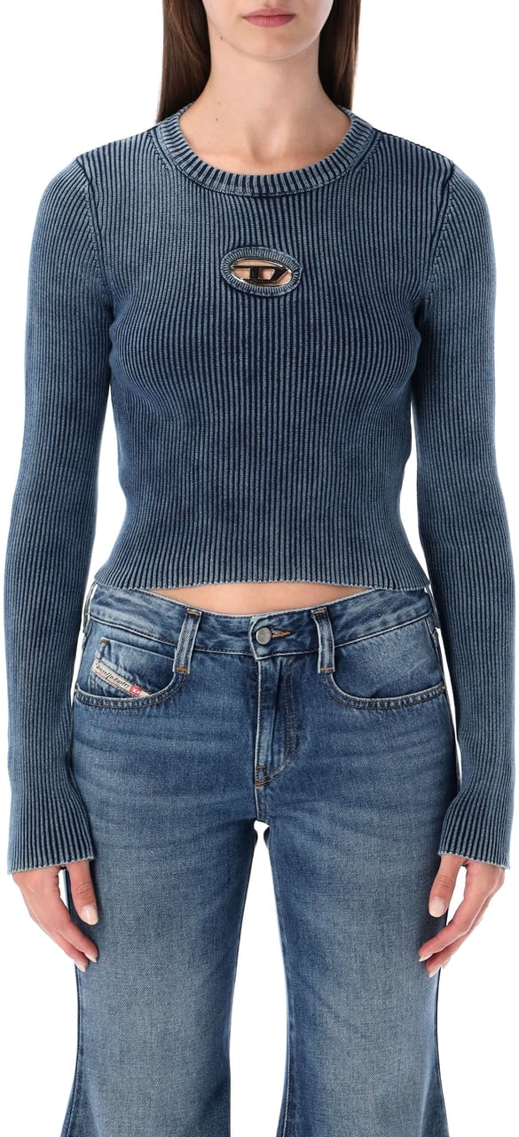 Diesel Diesel M-Anchor-A Blue Ribbed Long-sleeve Top Blauw