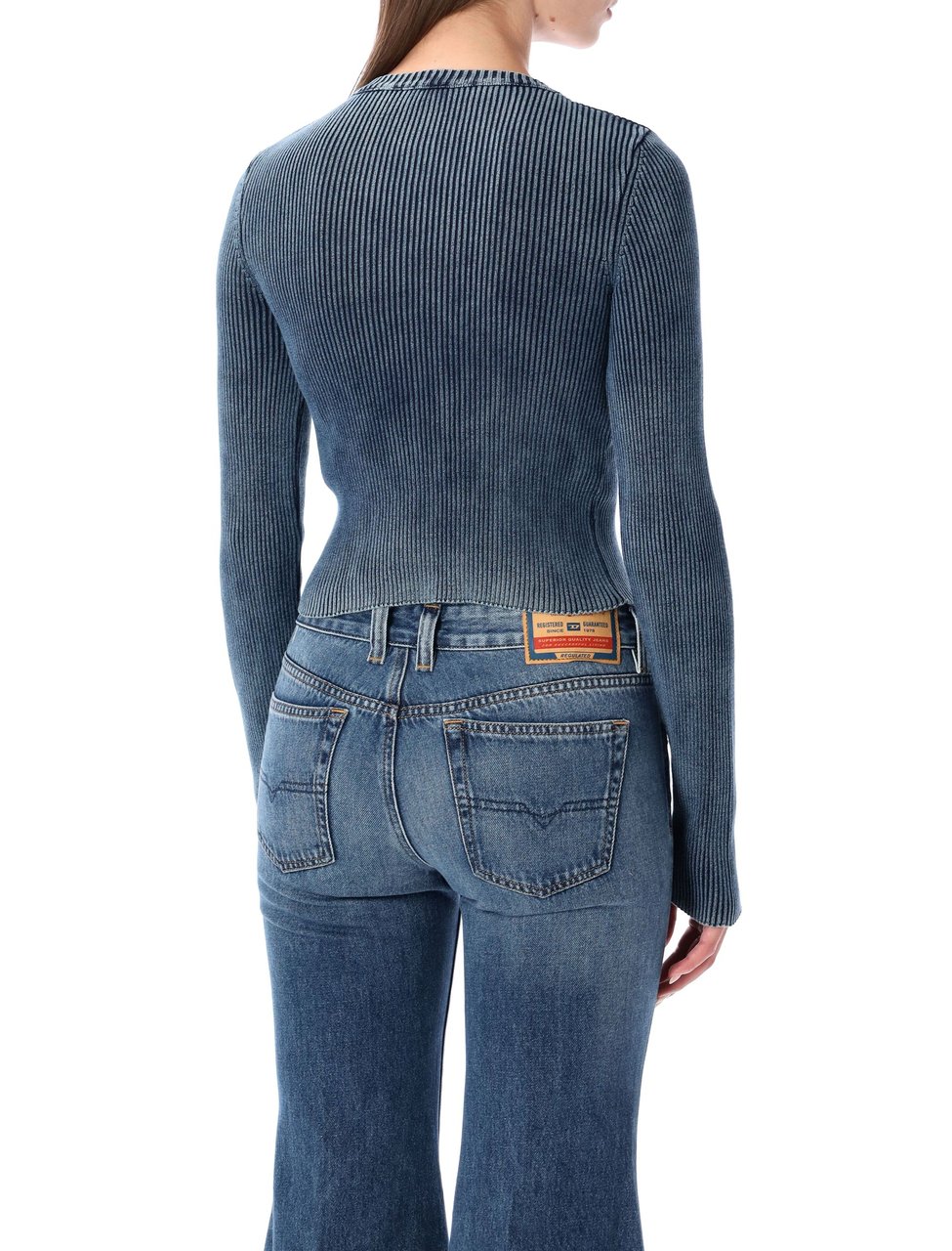 Diesel Diesel M-Anchor-A Blue Ribbed Long-sleeve Top Blauw