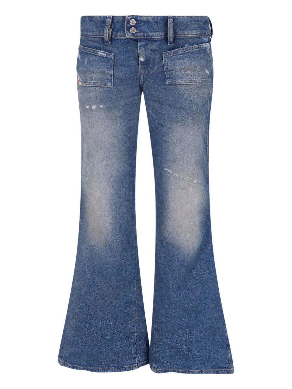 Diesel Flared Blue Wash Jeans with Vintage Distressing Blauw