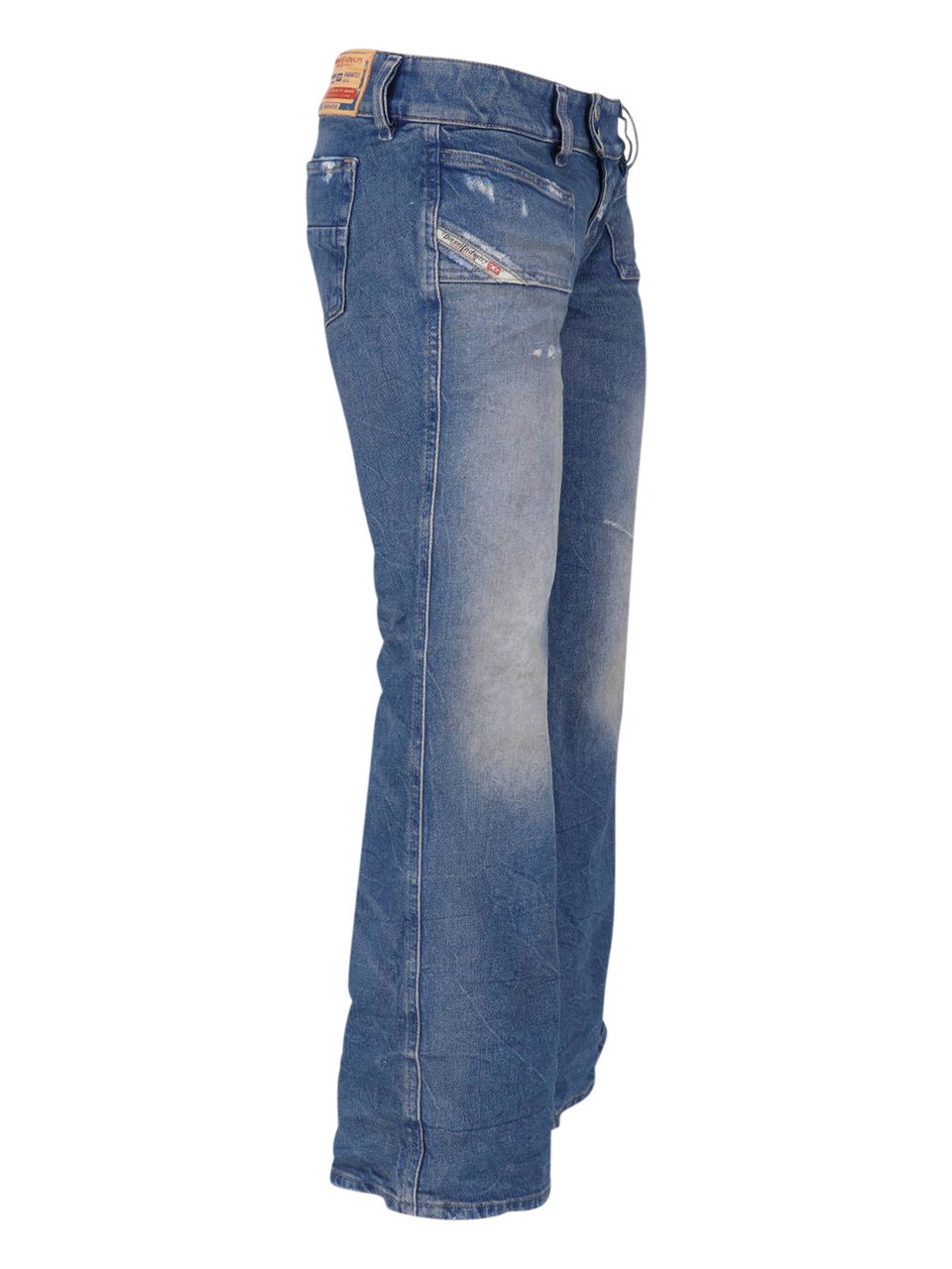 Diesel Flared Blue Wash Jeans with Vintage Distressing Blauw