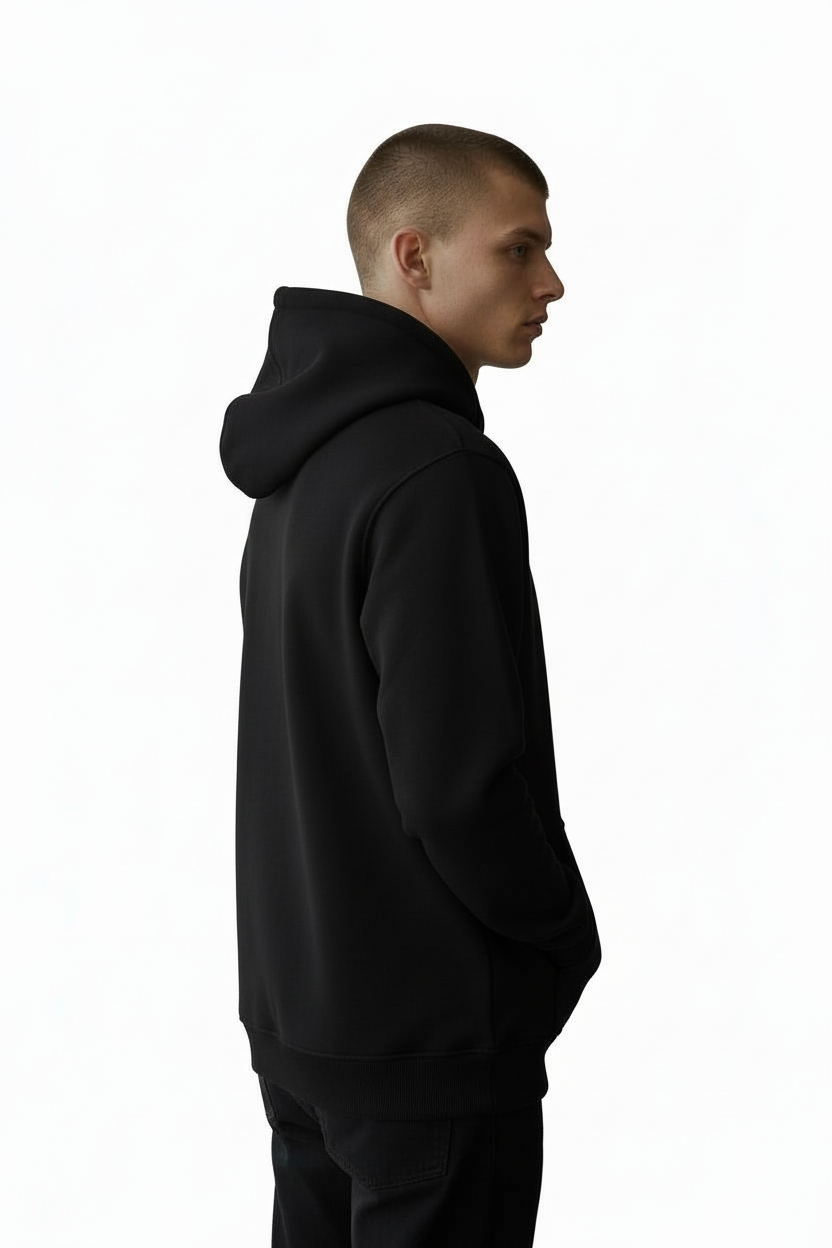 Diesel Solid Black Hoodie with Adjustable Drawstrings Zwart