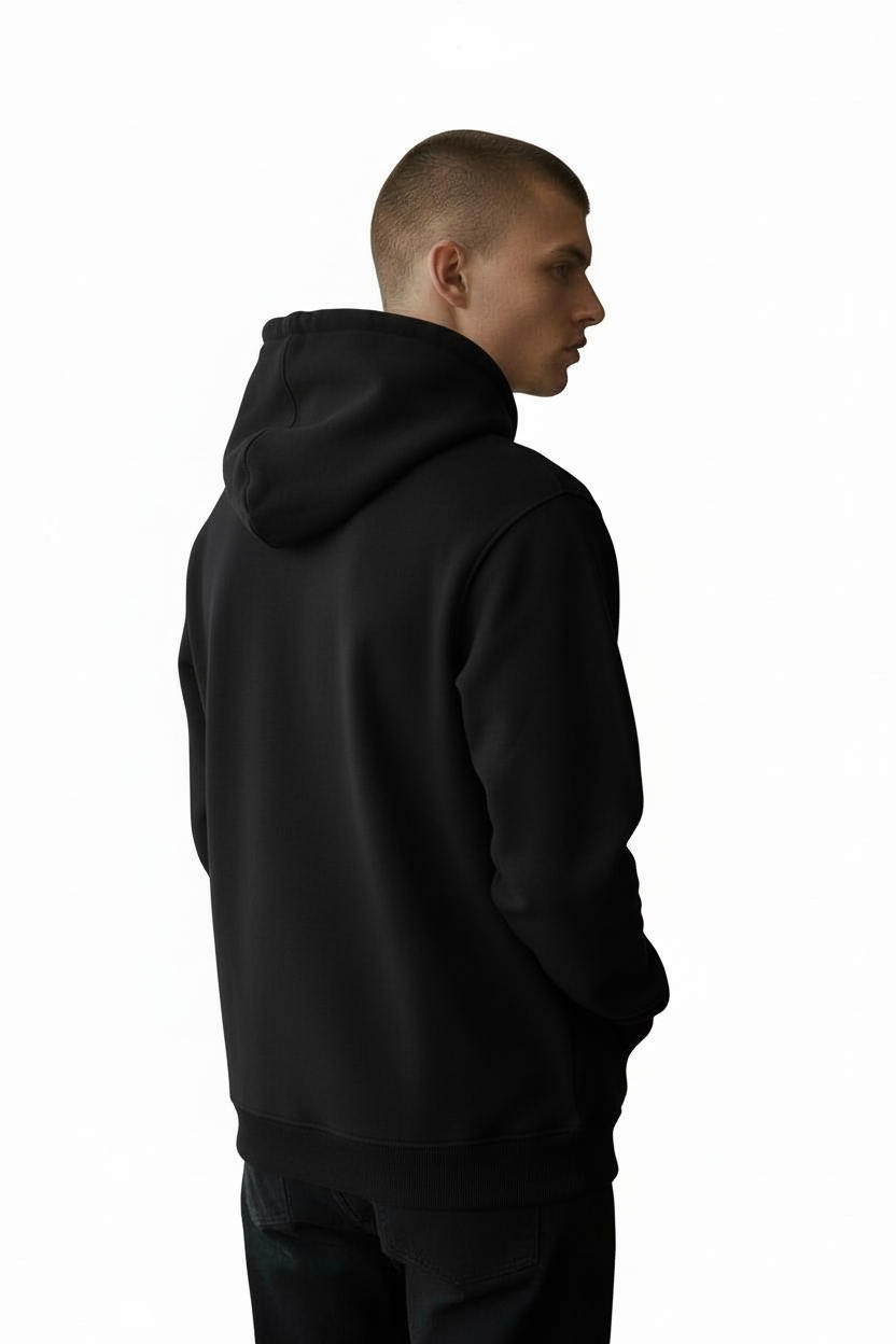 Diesel Solid Black Hoodie with Adjustable Drawstrings Zwart