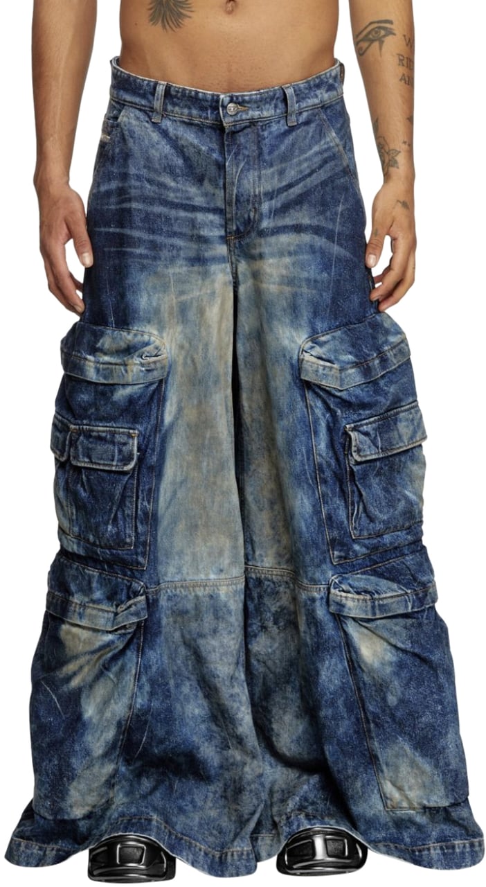 Diesel Denim Cargo Pants Blue Blauw