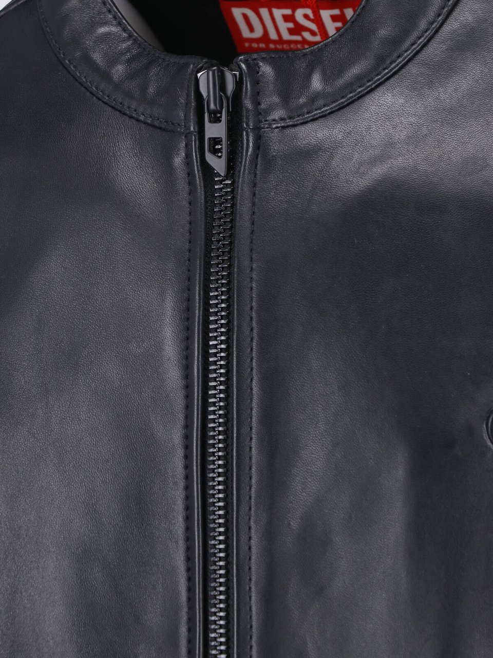 Diesel Black Lambskin Oval D Leather Jacket Zwart