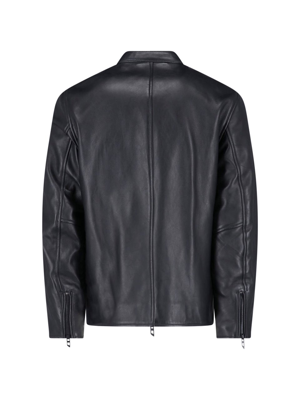 Diesel Black Lambskin Oval D Leather Jacket Zwart