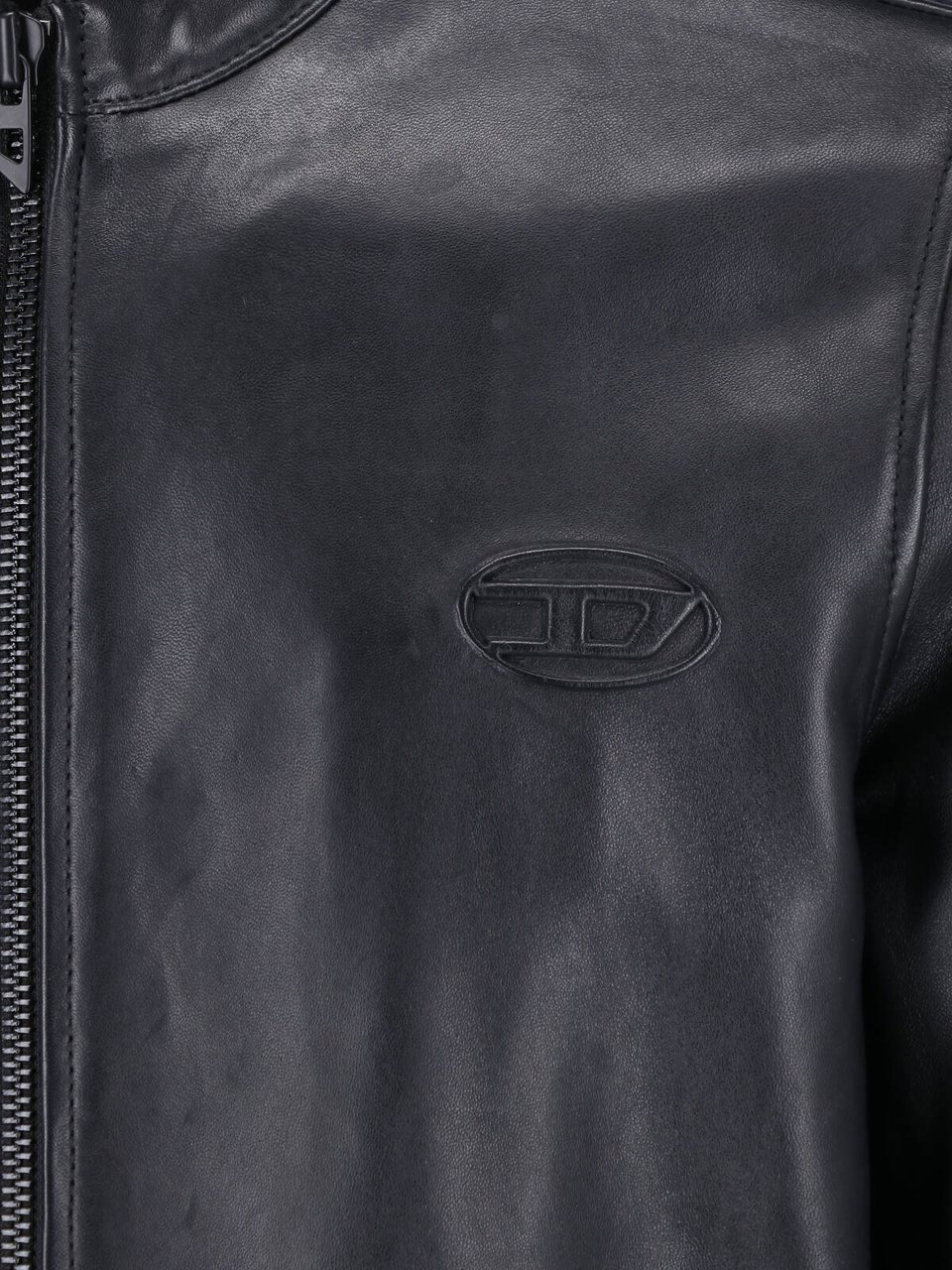 Diesel Black Lambskin Oval D Leather Jacket Zwart