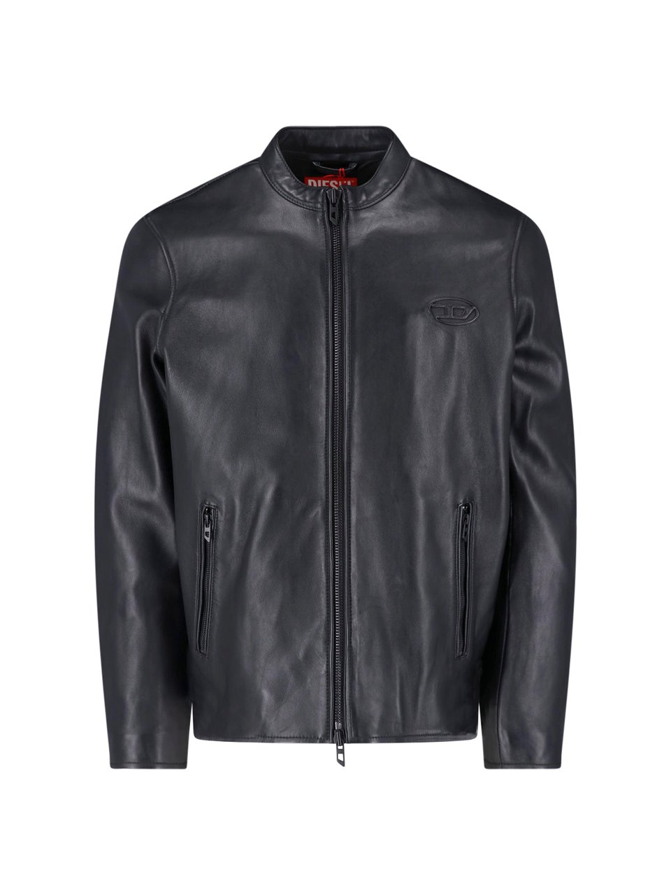 Diesel Black Lambskin Oval D Leather Jacket Zwart
