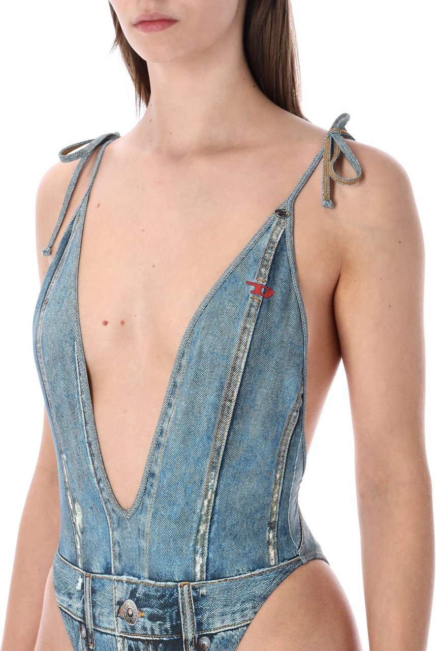 Diesel Diesel Kinsley-Dnm denim-effect deep V swimsuit Blauw