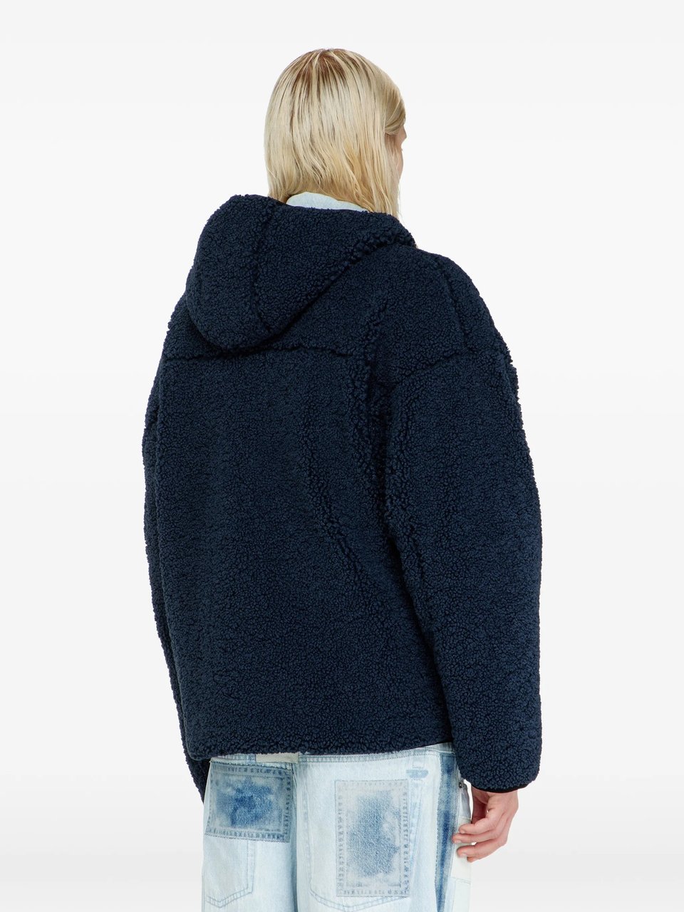 Diesel Plush Hooded Jacket With Textured Fabric And Zip-Up Front Blauw