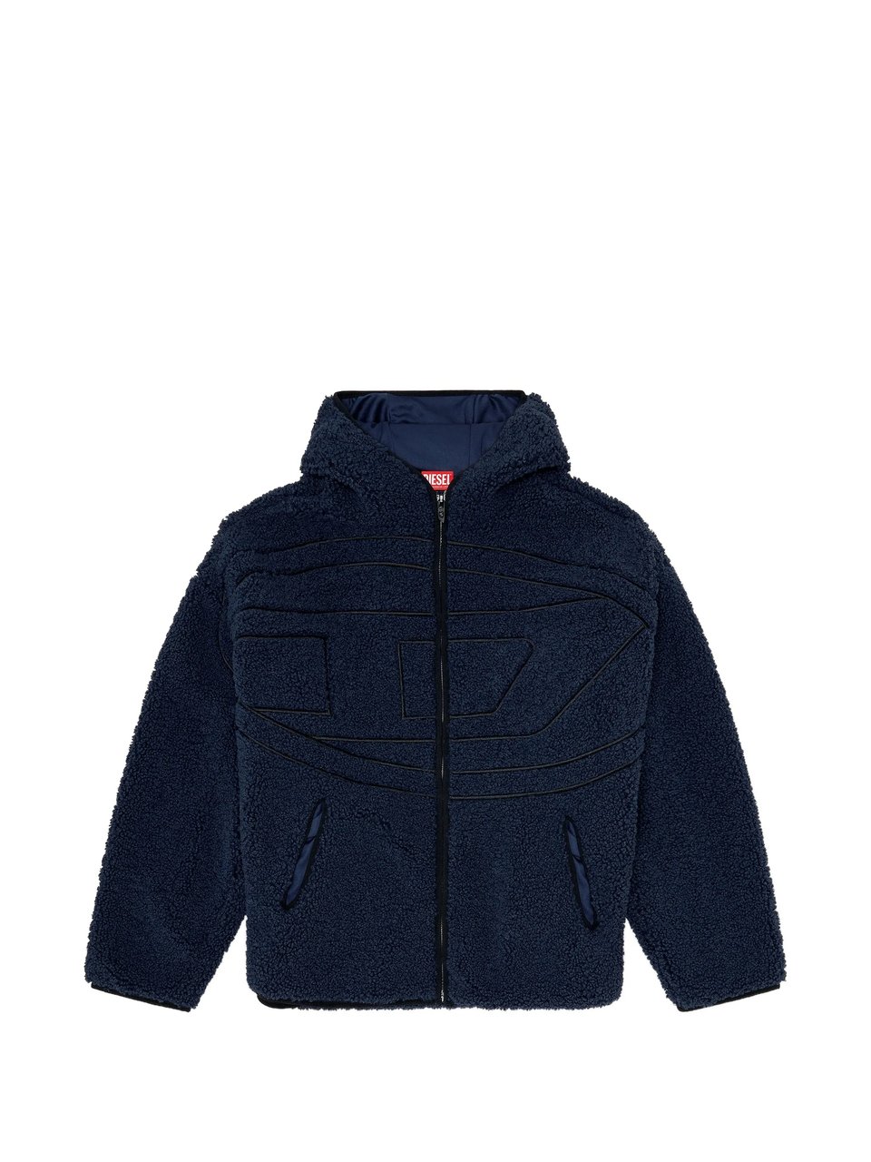 Diesel Plush Hooded Jacket With Textured Fabric And Zip-Up Front Blauw