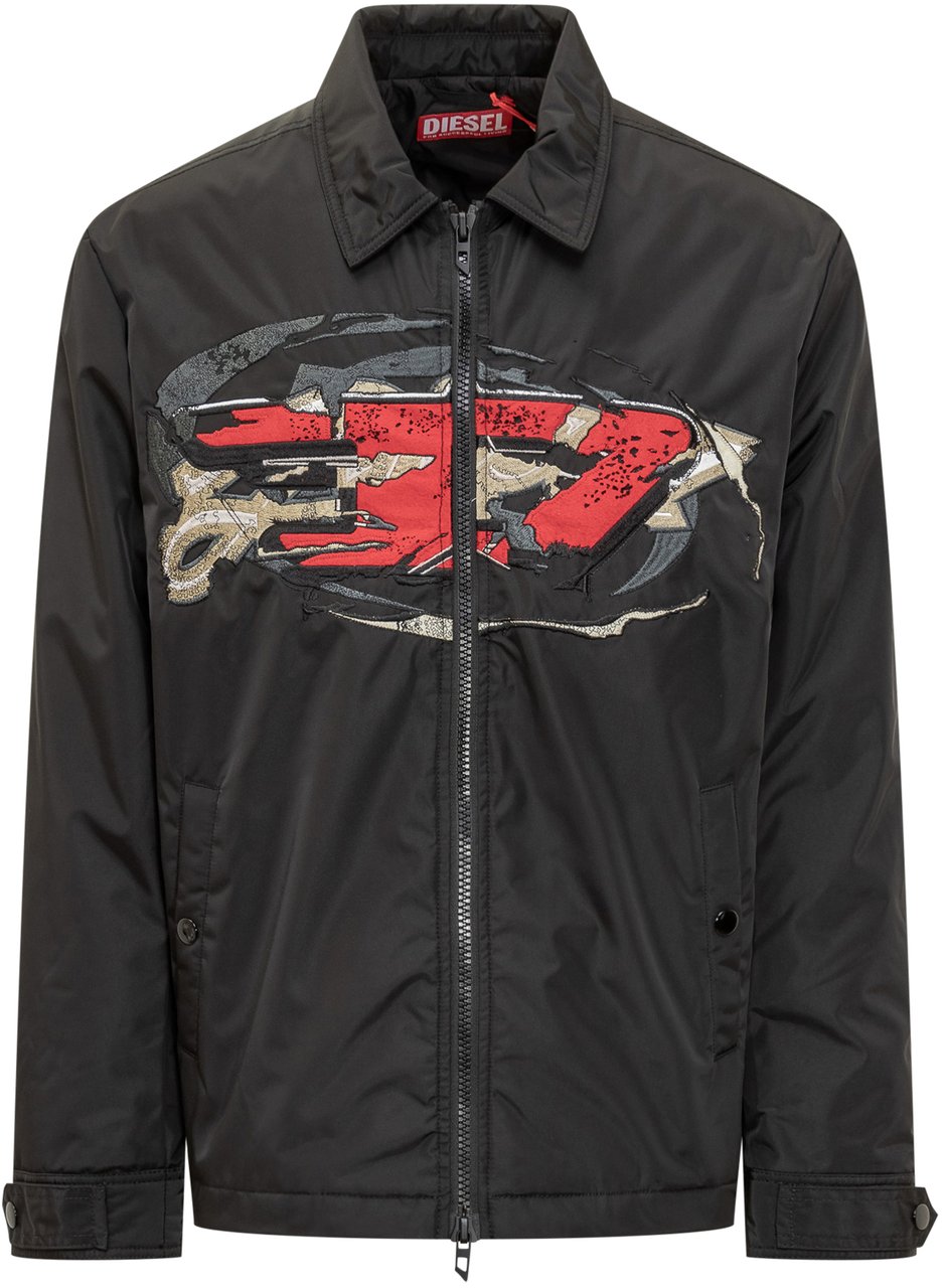 Diesel Diesel Giacca Nera con Logo Ricamato Zwart