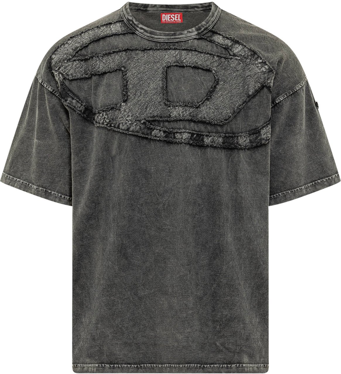 Diesel T-Shirt con Effetto Trattato Donkergrijs