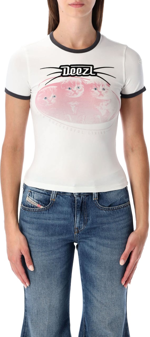 Diesel T-Uncuties Cats Bianco Wit