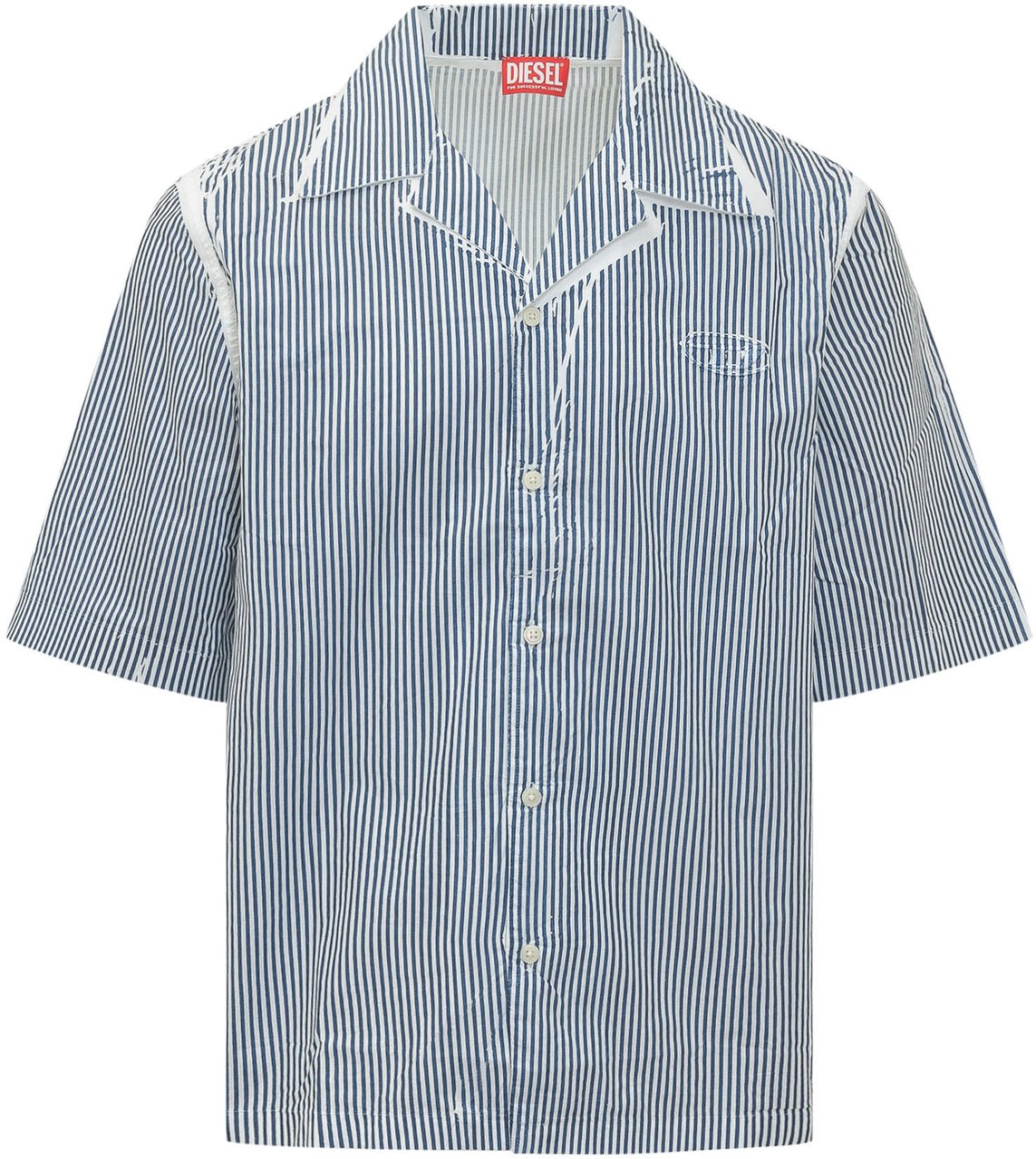 Diesel Camicia S-Brack-Qmbz a Righe con Colletto Bowling Lichtblauw