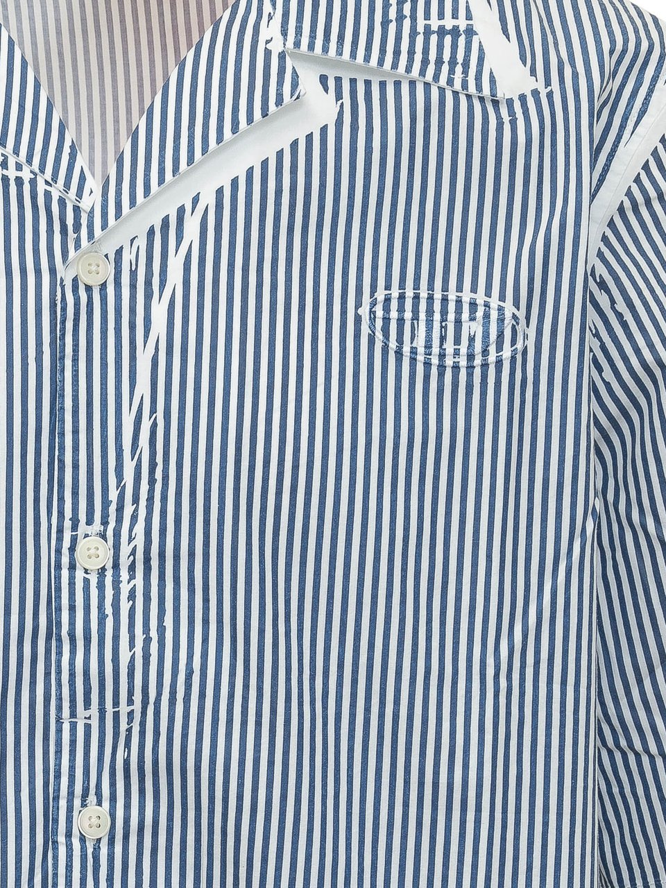 Diesel Camicia S-Brack-Qmbz a Righe con Colletto Bowling Lichtblauw