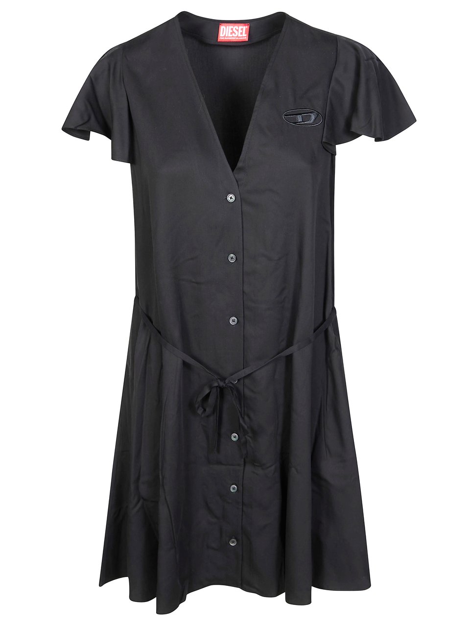 Diesel Flutter Sleeves Tie Belt Dress Zwart