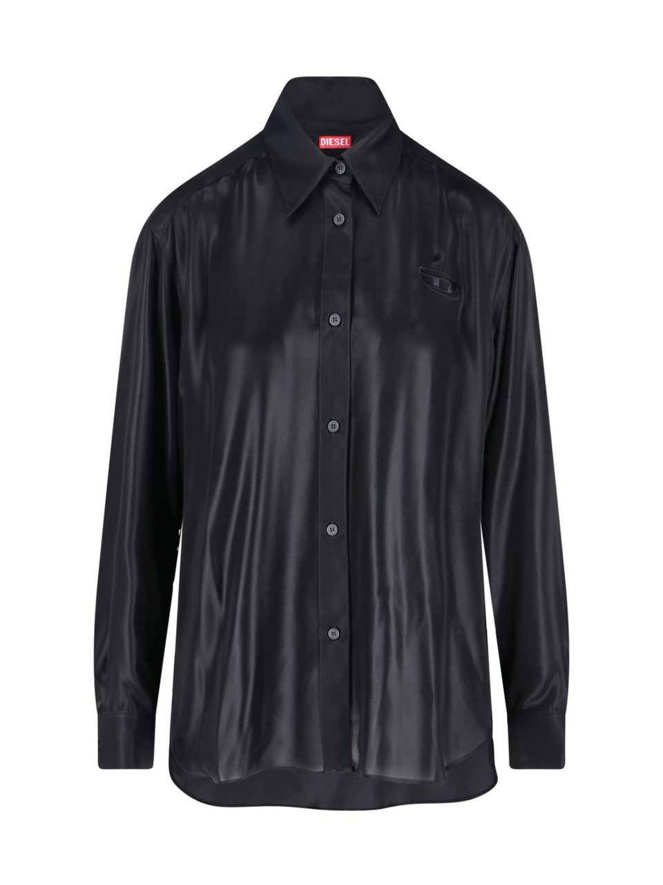 Diesel Laminated Black Shirt With Classic Collar And Embroidered Logo Zwart