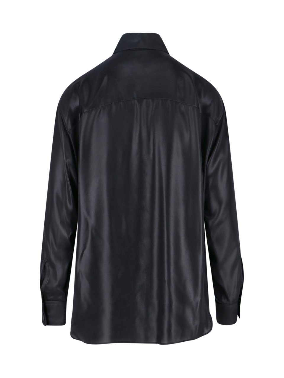 Diesel Laminated Black Shirt With Classic Collar And Embroidered Logo Zwart