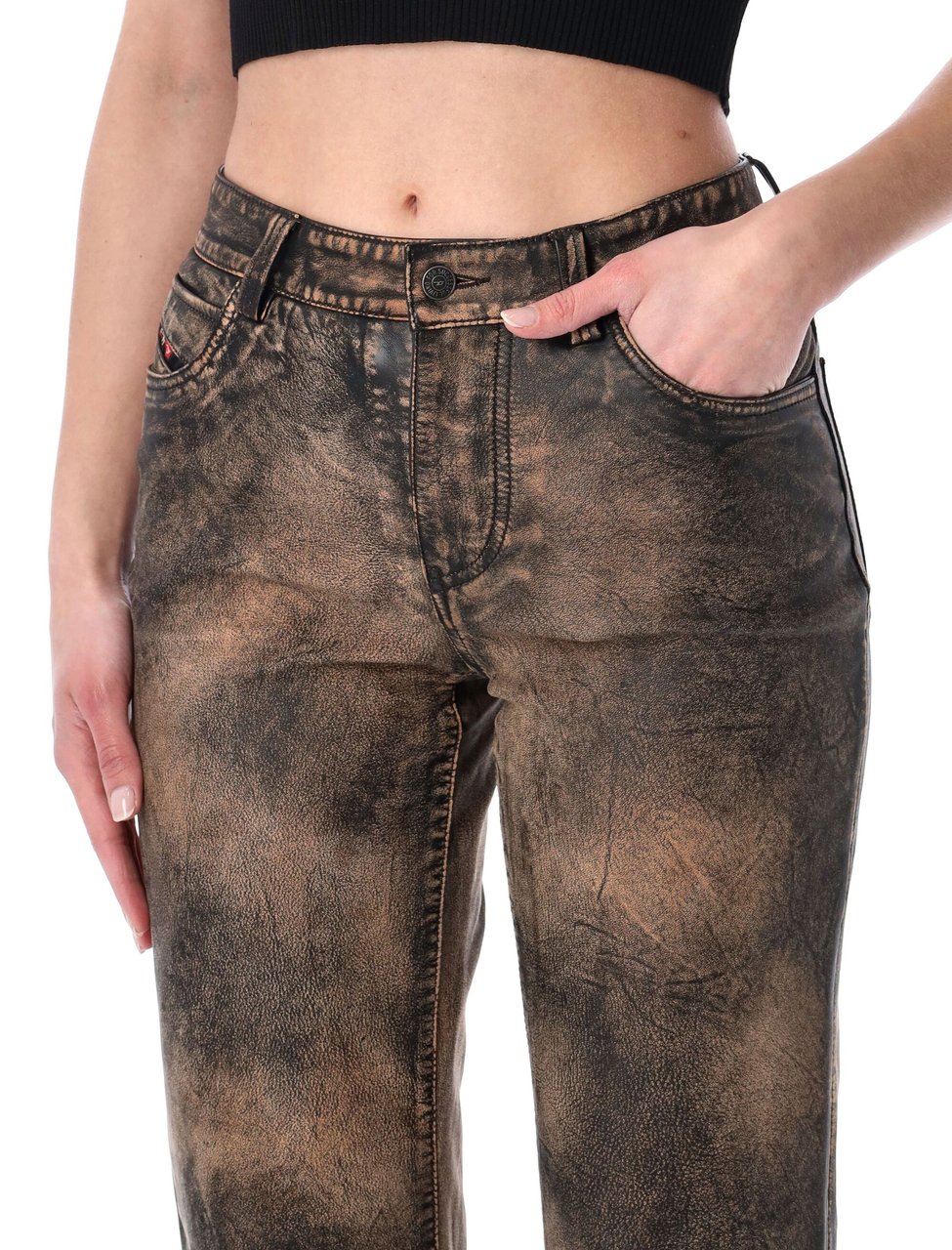 Diesel Ysa Distressed Hand Brushed Leather Pants Grijs