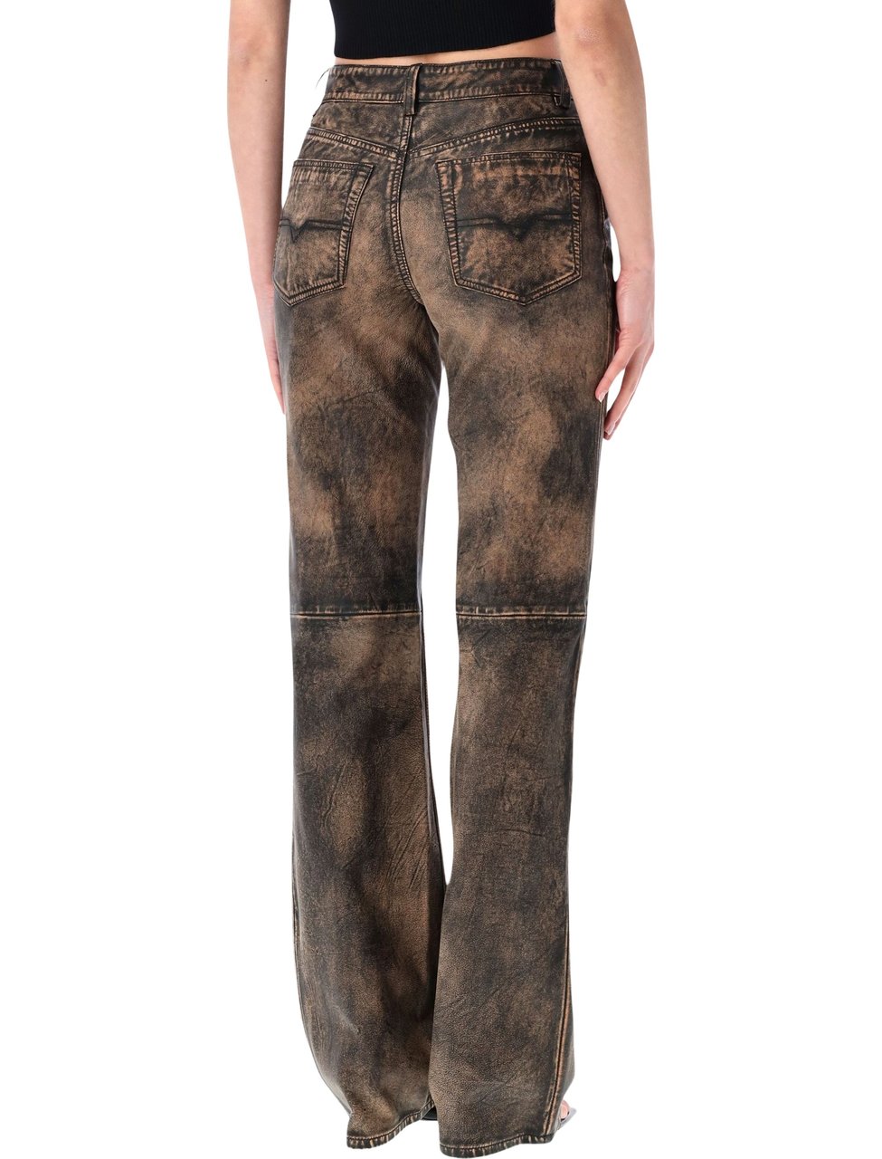 Diesel Ysa Distressed Hand Brushed Leather Pants Grijs