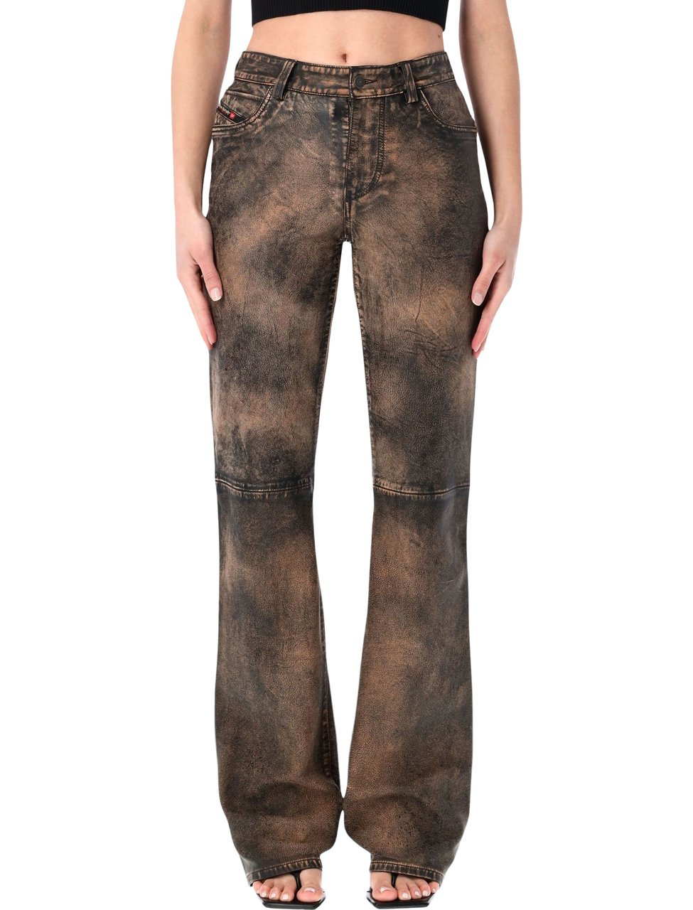 Diesel Ysa Distressed Hand Brushed Leather Pants Grijs